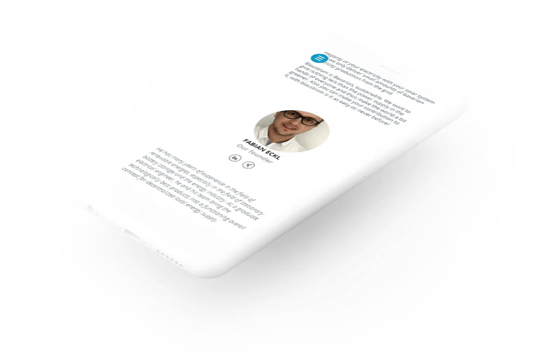 Phone layout: the round menu button opens a dark menu with the five sections, Sign in and the language switch