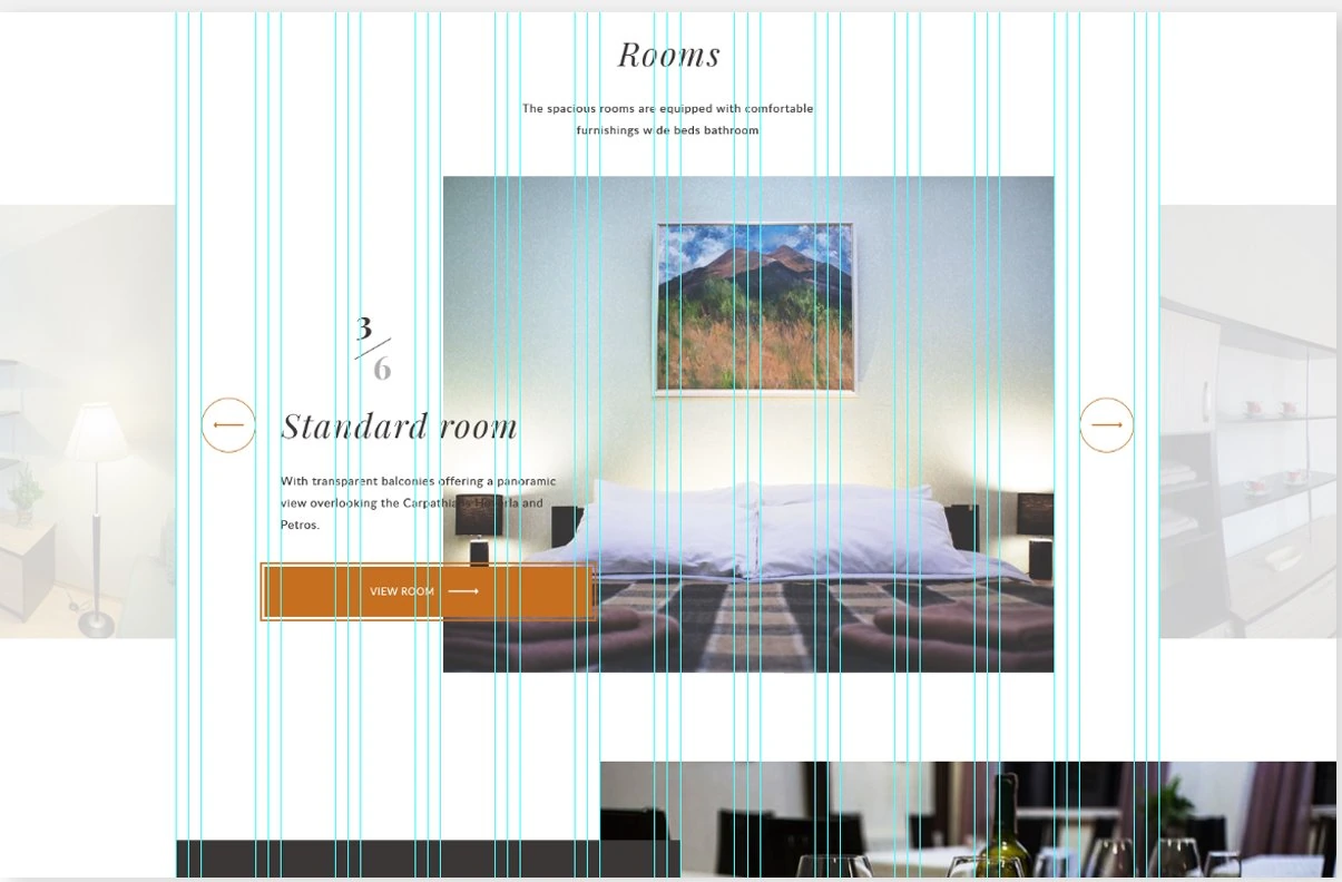 Rooms slider shown over the layout grid columns