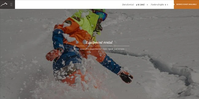 Equipment rental page header with a snowboarder