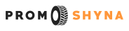 New logo: PROM in black and SHYNA in orange, in wide capitals, with a tire between the two words