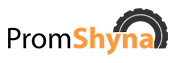 Old logo: PromShyna in a rounded typeface, Shyna in orange, with a dark tire behind the last letters