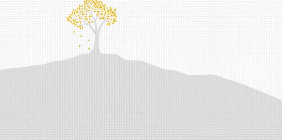 Logo animation: yellow leaves fall from a tree, the leaf logo fills with yellow, Yellow Leaf appears, then the illustration of a person with a laptop under the tree opens
